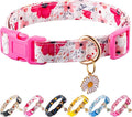 Cotton Dogs Collar Light Pink Flower Patterns for Boys and Girls Cute Dog Collars Summer Fall Gift Adjustable for Medium to X-Large Breed Dogs (L)