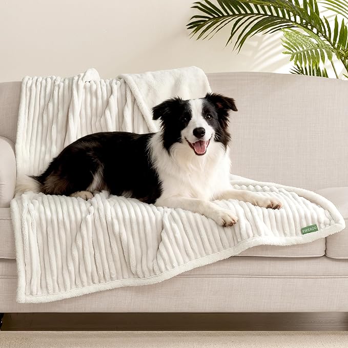 Waterproof Dog Blanket for Large Dogs - Washable Pet Throw Blanket for Couch Bed Protector, Cozy Fleece Calming Dog Blankets for Indoors & Outdoors, Cream, 50"x60"