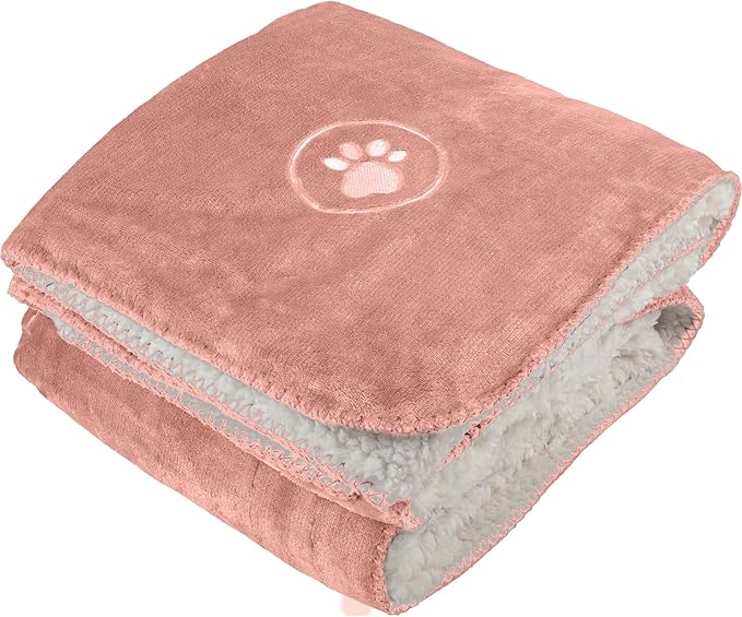 PETMAKER Dog Blanket - 60x70in Reversible Sherpa Blanket - Throw Blankets for Bed, Couch, Crate, or Car - Machine Washable Puppy Essentials (Pink)