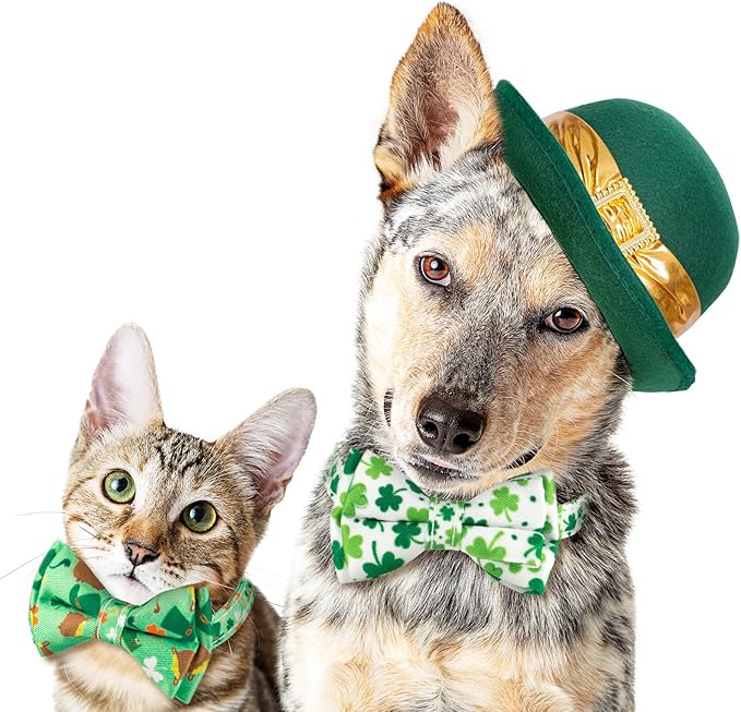 Whaline 4 Pack St. Patrick's Day Easter Cat Collar with Bowknot and Bell Shamrock Bunny Rabbit Egg Pattern Safety Breakaway Adjustable Pet Collars for Cat Kitten Puppy