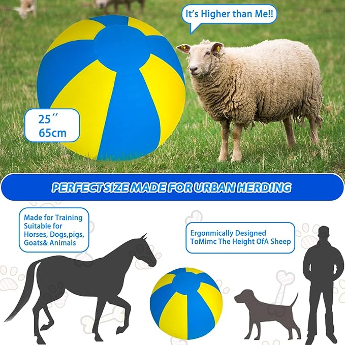 Herding Ball for Dogs, Dual Layered Set for Australian Shepherd, Cattle, Collie, Agility Equipment-Free Training Book (Blue & Yellow, Large-25 Herding Ball Set)