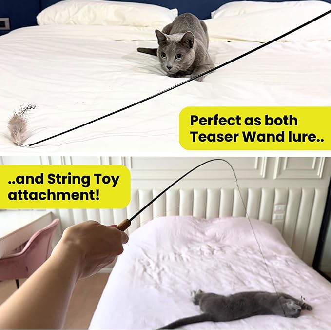 Feather Toys Replacements (9 Pc) - Cat Toys & Kitten Toys for Indoor Kittens, Set of Replacement Feather Attachments Extra Small and Durable, for Cat Wands, Natural and Safe, Cat Lures