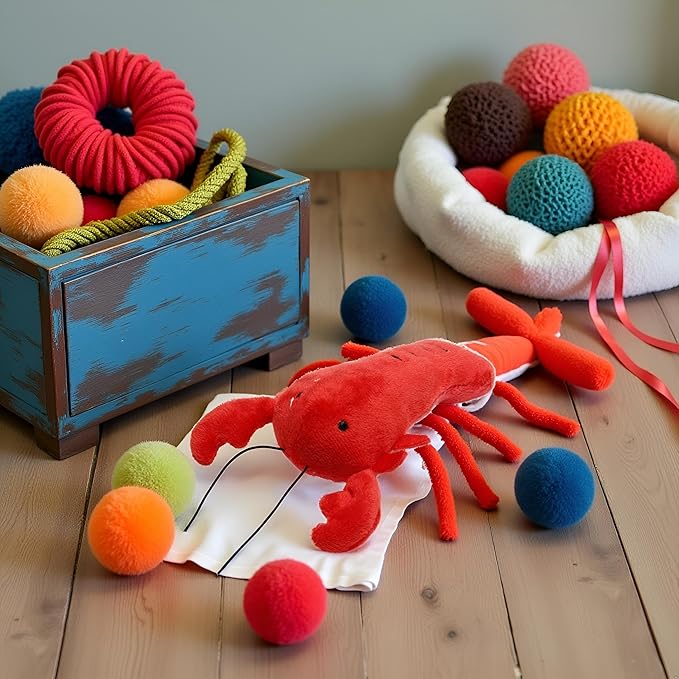 Dog Lobster Chew Toy Multi-Shape Comfortable to Touch Plush Cats Chew Stuffed Toy for Pet No Stuffing Crinkle Plush Dog Toys for Puppy Teething Dogs Training and Reduce Boredom