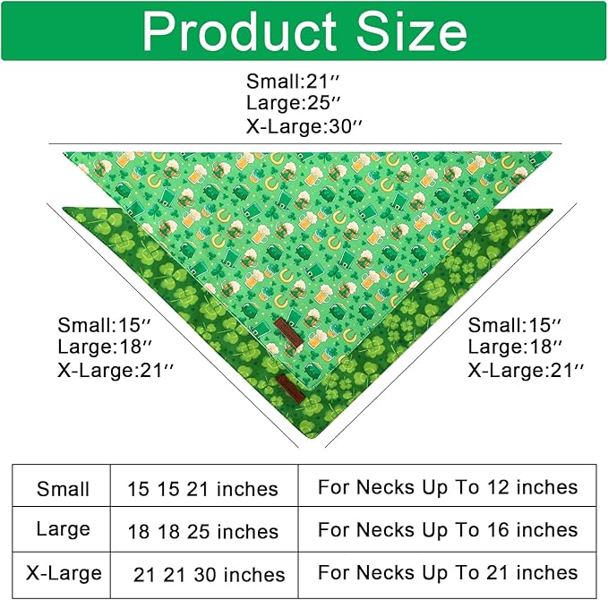 ARING PET St Patrick's Dog Bandana 2 Pack-Green Clovers Dog Bandanas, Reversible Shamrock&Beer Dogs Triangle Bibs Trefoil Pet Scarf for Dogs and Cats