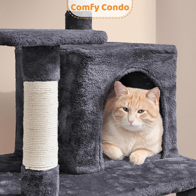 Yaheetech 54in Cat Tree Tower, Multi-Level Pet Stand Furniture with Hammock Scratching Posts Condo Extended Platform for Indoor Cats Large to Play and Sleep