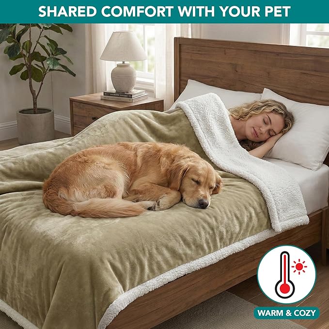 PetAmi Waterproof Dog Blanket for Medium Large XL Dog Puppy Cat Throw for Couch Cover Leakproof Protection, Sherpa Fleece, Reversible Soft Washable 80x60 Taupe