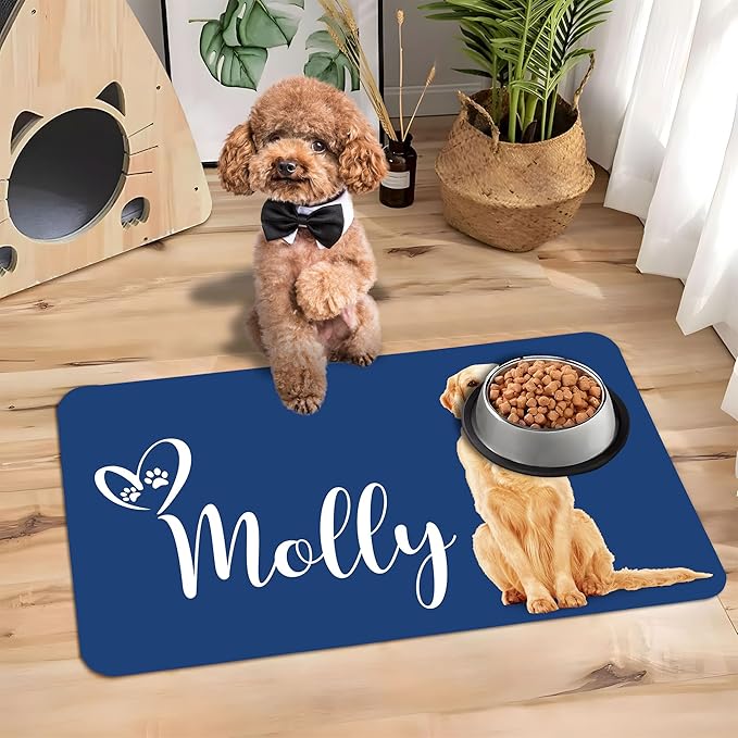 Personalized Dog Cat Mat with Name Photo Custom Placemat Feeding Mats for Food and Water Customized Non-Slip Waterproof Doormat for Bowls Outdoor Indoor Floors Gifts for Pet Owner
