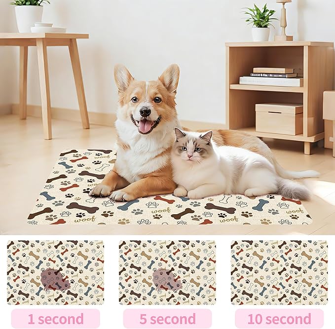 Dog Feeding Mat 24 x 16 Inch, Neutral Paw Bone Woof Dog Placemat Absorbent Quick-Dry for Food and Water, Waterproof Non Slip Rubber Pet Bowl Pad Mat for Floors