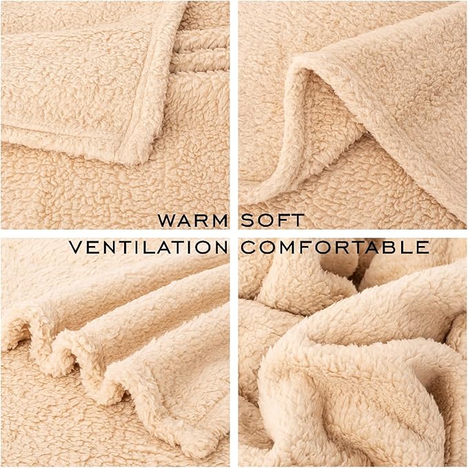 2 Blankets, Dog Cat Pet Blanket, Soft Warm Fleece, for Puppy, Small Dogs or Kitten, Cats, Plush Fuzzy Blanket for Bed, Sofa, Travel (60" x 40", 2/Pack, Beige+Light Gray)