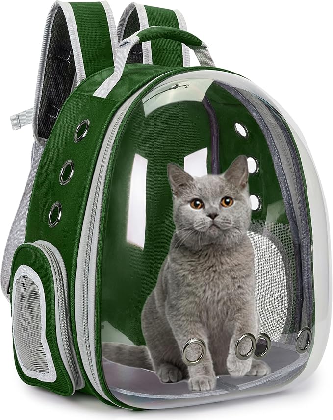 Cat Bubble Backpack Carrier for Small Medium Dogs Cats Carrying Bag, Airline Approved Pet Travel Carrying Bag Dog Hiking Walking Outdoor Backpack (Dark Green)