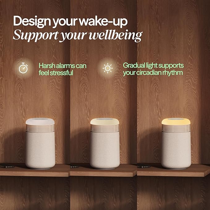 BLUEAIR Purifier for Bedroom - Mini Restful - Sunrise Clock with HEPASilent Filtration and Wake Up Light - Cleans Air and Supports Circadian Rhythm - USB-C and App Connectivity, Beige