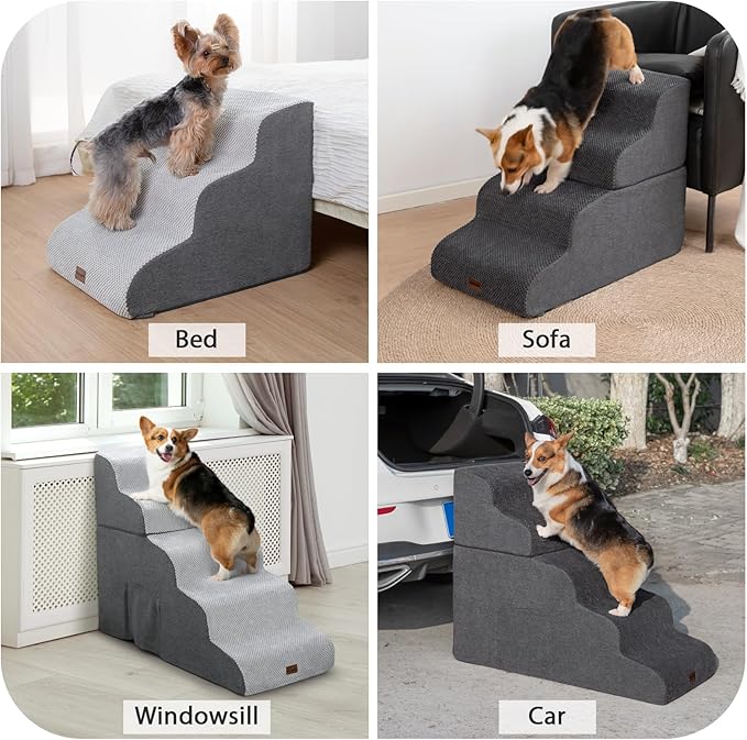 Dog Stairs for High Beds with Tunnel, 5-Step Dog Steps for Small Dogs and Cats, Foldable Pet Stairs for High Bed Climbing, Non-Slip Balanced Pet Step Indoor, Beige