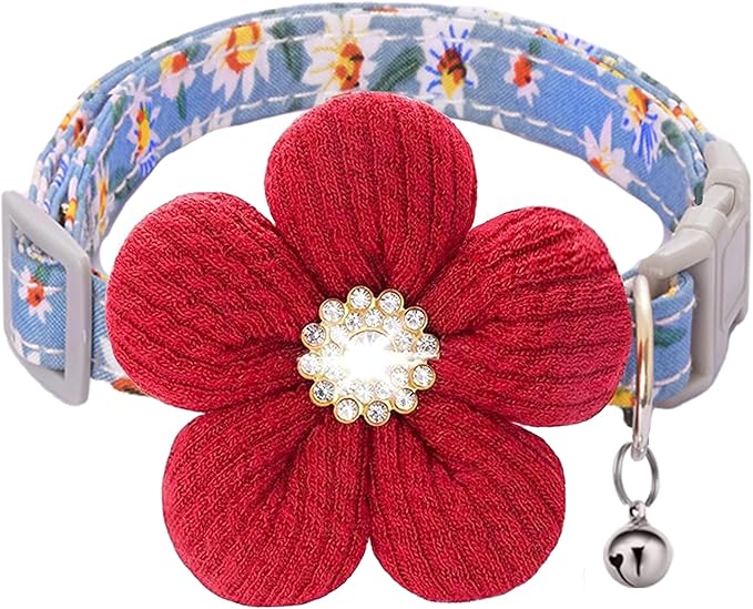 Large Dog Collar with Flower, Dog Collars for Large Dogs Collar for Girl Cute Dog Collar with Bell, Adjustable Length