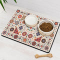 Moroccan Trellis Dog Food & Water Mat, Boho Colorful Vintage Pet Feeding Mat for Floor Non-Slip Waterproof, Super Absorbent Cat Bowl Mat, Easy to Clean Durable Pet Placemat,24" × 32"