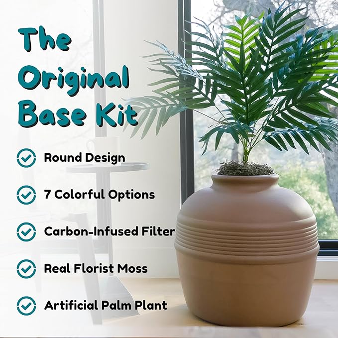 Good Pet Stuff Hidden Litter Box Planter, Decorative Cat Litter Enclosure with Carbon Filter, Artificial Plant, Easy Clean, Indoor Design, Original Round Style, Base Kit, Mocha Brown