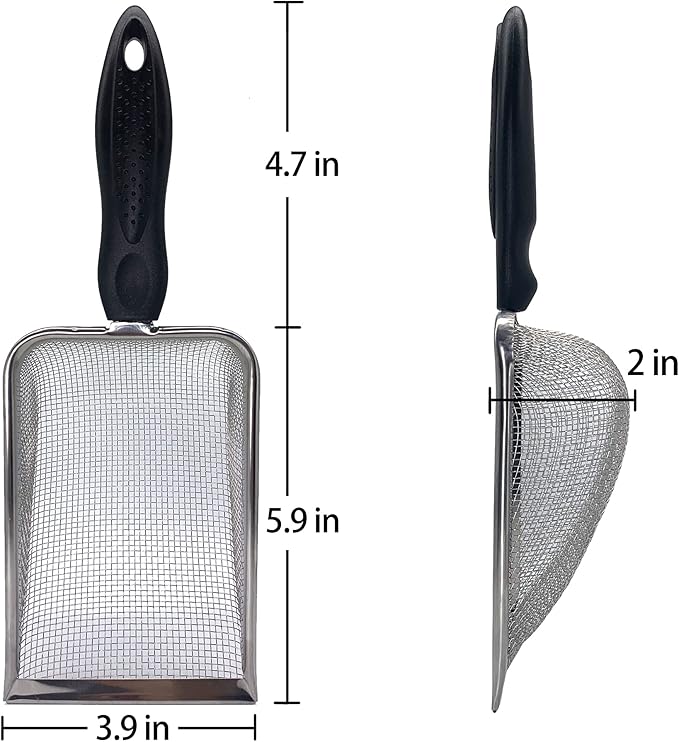 Falltail Stainless Steel Reptile Sand Substrate Scoop Shovel Sifter Fine Mesh Metal Reptile Litter Cleaner Scooper for Sand Bedding