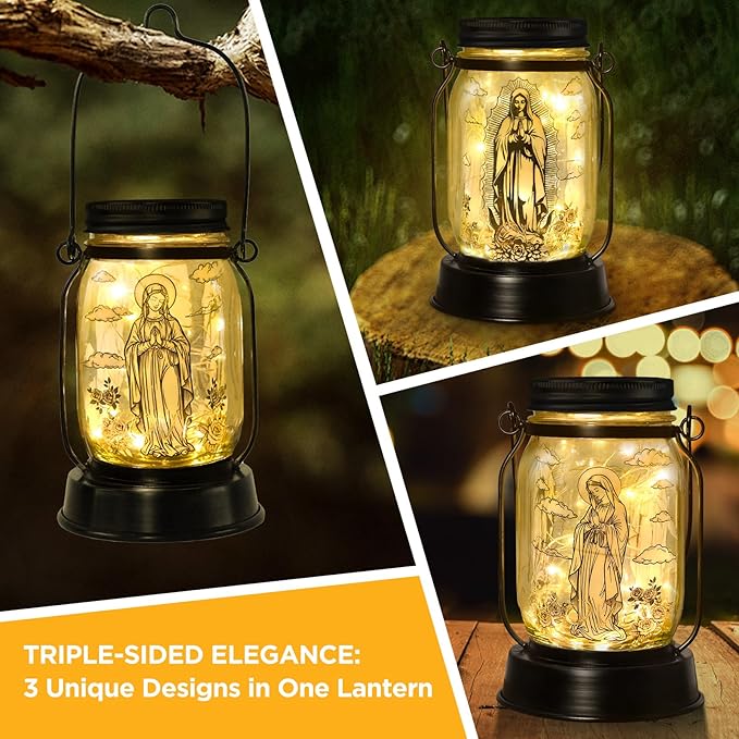 kyoryuger Virgin Mary Religious Gifts for Women/Men Virgin Mary Praying Solar Lantern Mom Birthday, Mothers Day, Religious Solar Garden Decoration Outside for Yard, Patio,Backyard,Porch, Torches