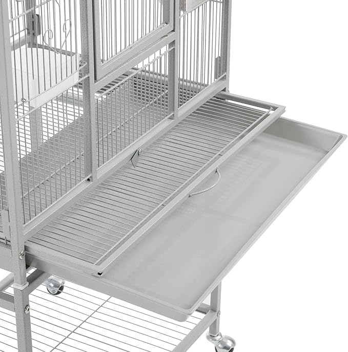 Topeakmart 53.5inch Height Large Bird Cage Extral Space Parrot Cage with Wooden Perch & Stand for Conures Parakeets Budgies, Light Gray