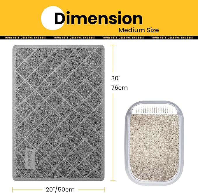 Cat Litter Mat Litter Trapping Mat, 30" x 20" Premium Durable PVC Grid Mesh with Scatter Control, Non-Slip, Less Waste Cat Litter Box Mat, Soft on Kitty’s Paws, Urine Waterproof