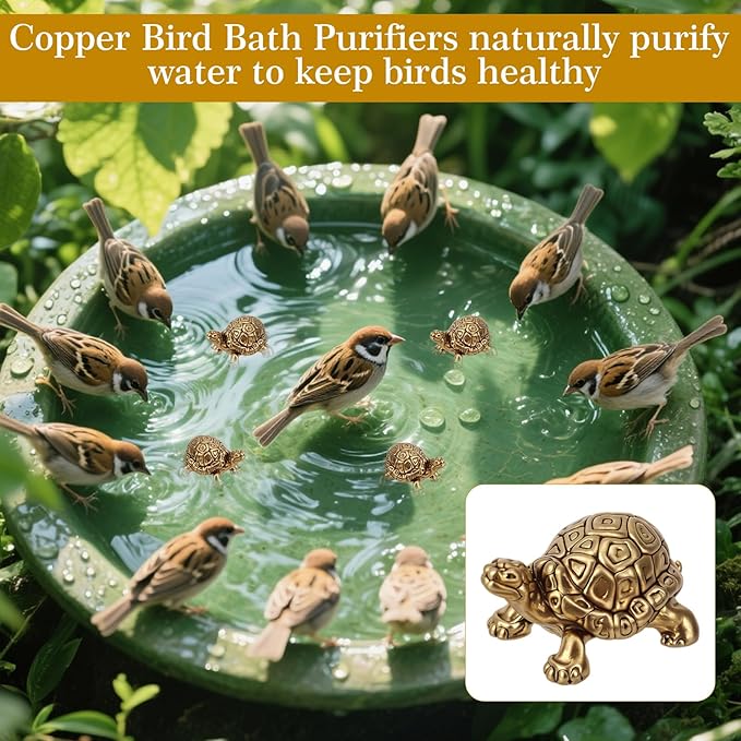 4pcs Mini Turtle Shape Copper Bath Disk Ornaments Decorations, Copper Bird Bath Purification Disc Decorative Birdbath Cleaner Universal Fit Outdoor Outside Birdbaths & Bowl Decor