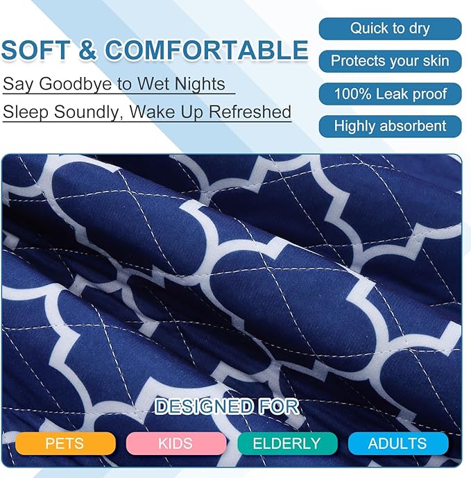 OUTCREATOR® Washable Bed Pads 34" x 36" (Pack of 4), Incontinence Mattress Protector, Anti-Slip Waterproof Underpads for Adults Kids Elderly Pets,Heavy Absorbency & Reusable Bedwetting Pads(Dark Blue)