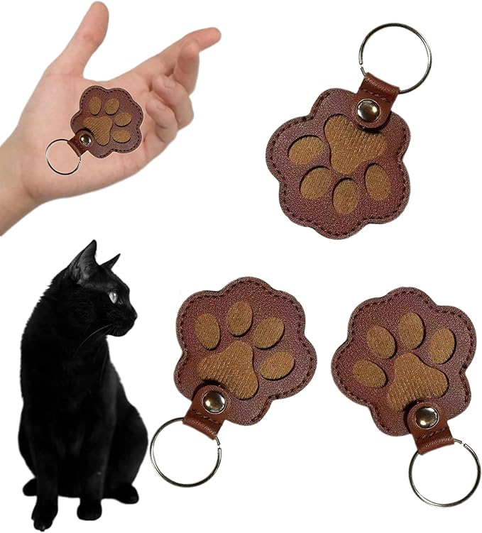 3PCS Cats & Dogs Pet Paw Print Keychain – White Leather Memorial Keychain Holds Pet Fur, Pet Lover Gift