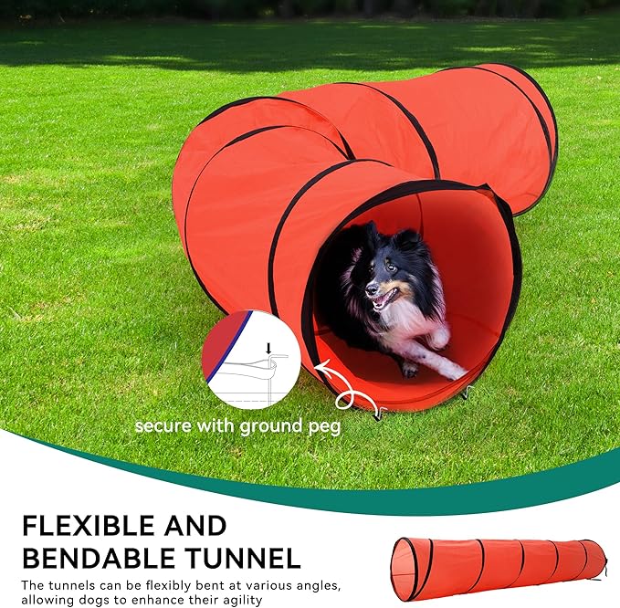DWVO Dog Agility Accessories Kit: Comprises of a Teaser Pole, 2 Hurdles, 6 Weaving Poles, Agility Tunnel, Pause Box, Full Set of Agility Equipment for Backyard Indoors Outdoors