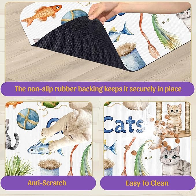 Cat Fun Pet Feeding Mat, Absorbent Bowl Pad for Dogs and Cats, Fast Dry, Non-Slip Back, Indoor Use – 16x24 Inch