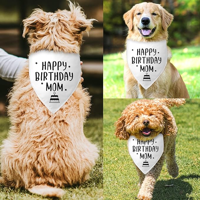 Happy Birthday Mom Dog Bandana Dog Funny White Happy Birthday Bandana for Dogs Photo Prop Pet Scarf Accessories for Pet Lovers Mom Gifts