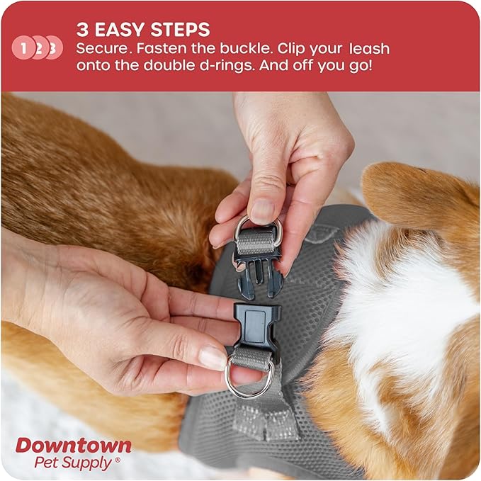 Downtown Pet Supply Step-in Dog Harness – No Pull, Adjustable Padded Mesh with Reflective Trim, Secure Buckle Strap – Comfortable & Breathable Small Dog Harness, Medium, Light Gray