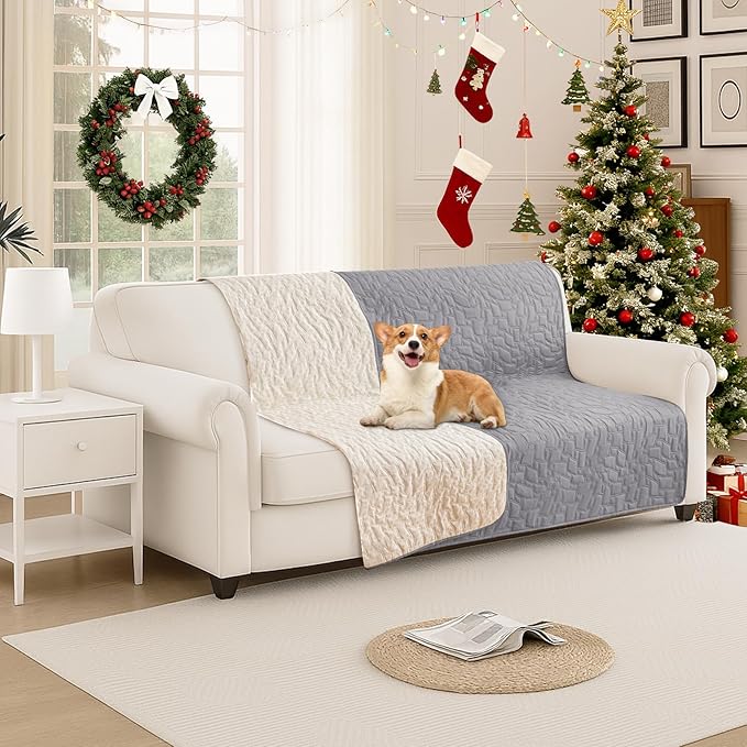 Waterproof Dog Bed Cover, Non-Slip Dog Blanket for Couch, Couch Covers for Dogs Washable, Pet Blanket for Furniture, Pet Bed Mat for Sofa, Car, Pet Supplies (52x82 Inch, Light Grey)