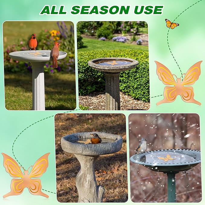 Saillong 1 Pack Bird Bath Copper Disk, Reinforced 99.99% Pure Copper Bird Bath Purification Disk for Physical Clean Water, Birdbaths Cleaner for Outdoor Birdbaths, Bowl and Garden Fountain (Butterfly)