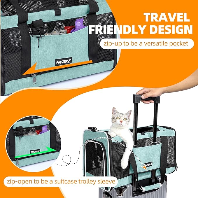 Cat Carrier Soft-Sided Travel Bag for Medium to Large Cats Over 15lbs, Small Dog Carrier Crate Top Entry Breathable Mesh Puppy 12 Pounds, Pet Rabbit Carrying Cage Kennel Collapsible Teal