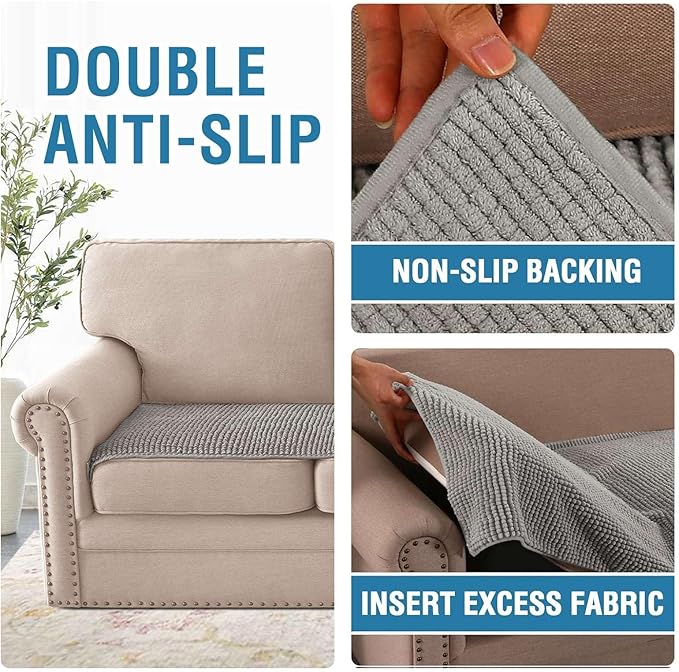 H.VERSAILTEX Plush Chenille Couch Cover for 3 Cushion Couch Anti Slip Washable Sofa Slipcovers Soft and Durable Furniture Protector for Dogs Cats Kids (27.5" x 82", Dove)