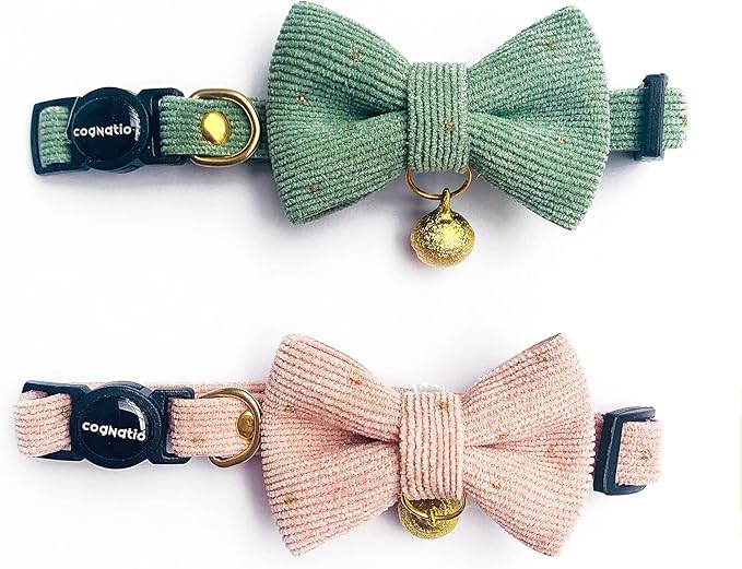 Safety Quick Release Cat Collars, Soft Kitten Collars with Detachable Bow Tie and Bell, Pack of 2, Adjustable 20-30 cm