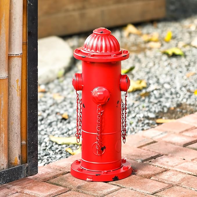 Metal Dog Fire Hydrant, 16" Fake Fire Hydrant Pee Post for Dogs, Large Dog Training Tool with Stakes, Indoor/Outdoor Garden Yard Statue & Decor