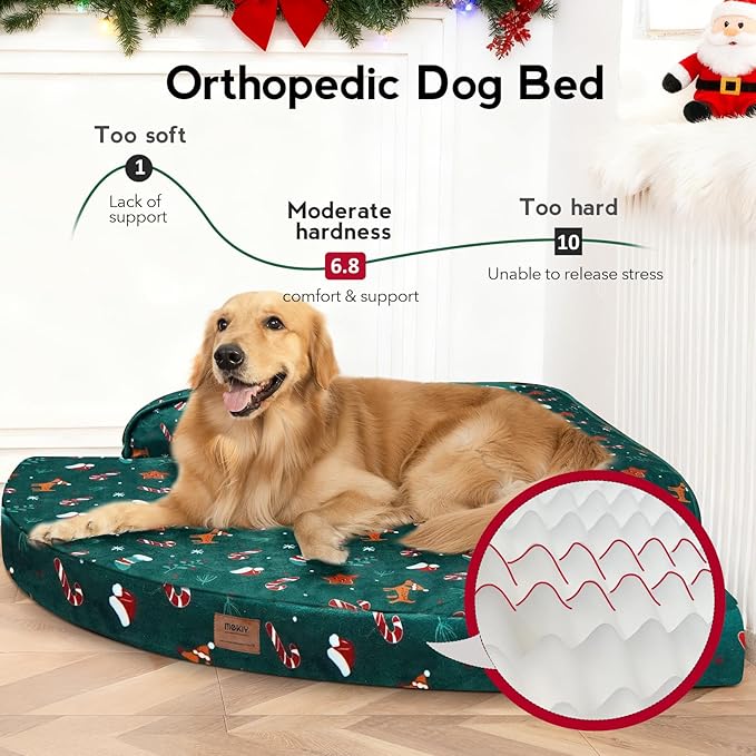 Large Dog Bed for Christmas - XL Orthopedic Egg-Crate Memory Foam Dog Beds with Removable Washable Cover, Waterproof Pet Beds with Non-Slip Bottom, Green