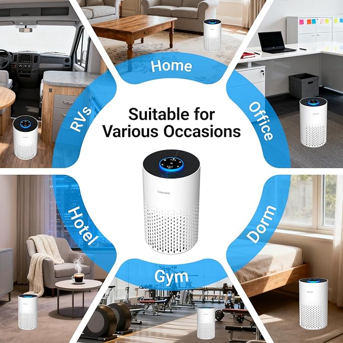 2 Pack Air Purifiers for Bedroom Home, Cobectal Air Cleaner with H14 True HEPA 3-in-1 Filter for Room up to 1050 ft², Sleep Mode & Aroma Function, Portable Air Purifiers for Office, Dorm, RVs, White