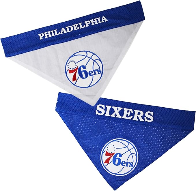 NBA Dog Bandana - Philadelphia 76ers Reversible Pet Bandana. 2 Sided Home & Away Sports Bandana with a PREMIUM Embroidery TEAM Logo, Small/Medium