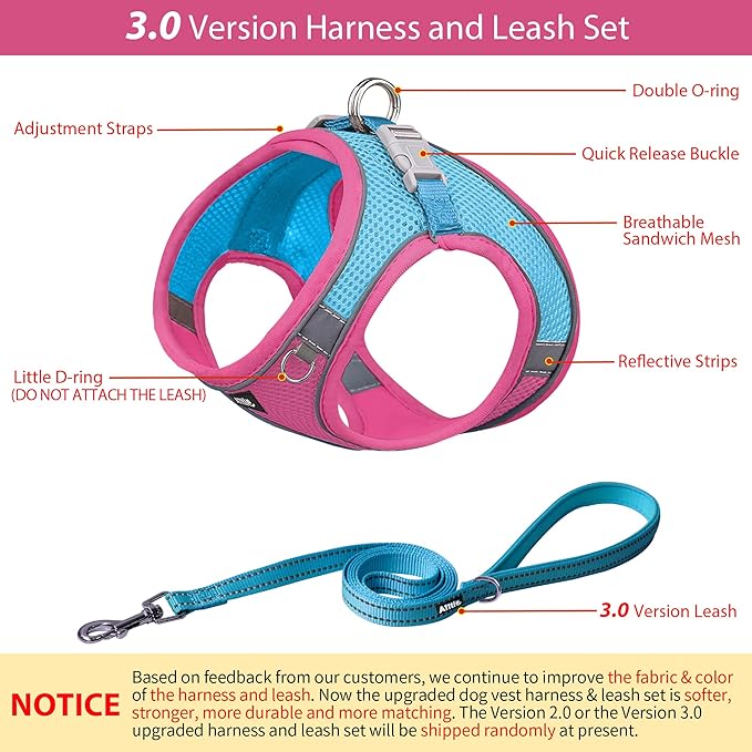 AIITLE Escape Proof Dog Harness - Step in Adjustable Dog Harness No Choke Over with Breathable Mesh and Quick-Release Buckle for All Weather- Outdoor Walking, Training for Medium Dogs Hot Pink XL