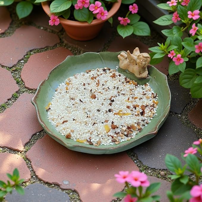 Ceramic Ground Bird Bath Bowl for Outside, BirdBath Bowl Only, Ground Bird Feeders and birdbath for Outdoors, Tabletop，Balcony and Garden