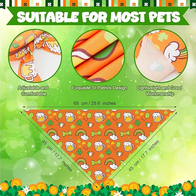 Abbylike 50 Pcs St Patrick's Day Dog Bandanas Bulk Green Shamrocks Bandanas for Dogs Triangle Kerchief Bibs Scarf for Pet Irish Costume Photo Props Pet Shops Groomer, 25 Styles (25.6 x 17.7 x 17.7)