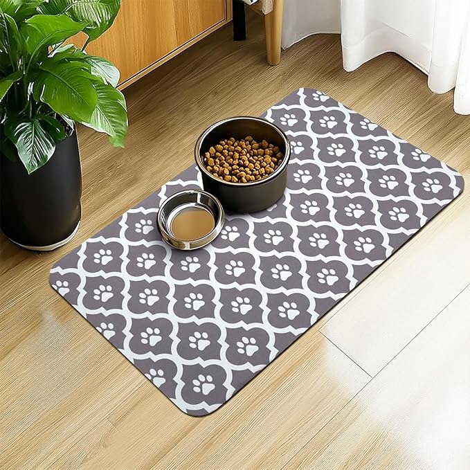 Dog Food Mat 17X30 Inch Pet Feeding Absorbent Mats for Floor Cat Water Bowl Placemats Non-Slip Washable Dog Mat for Food and Water