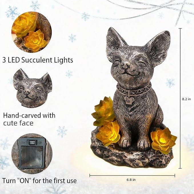 Dog Statue, Solar Garden Statues, Dog Decor with Solar Lantern, Outdoor Garden Decor for Lawn Yard, Patio Porch Decor, Dog Figurines Gifts for Mom, Grandma, Women, Housewarming Presents