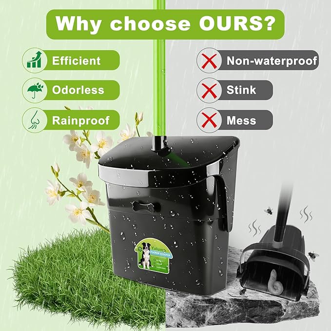 Pooper Scooper Swivel Bin & Rake with 50 Waste Bags, 38" Long Adjustable Handle Dog Poop Scooper for Yard Large Medium Small Dog, Easy to Clean Pet Waste Use on Grass, Dirt, Concrete or Gravel