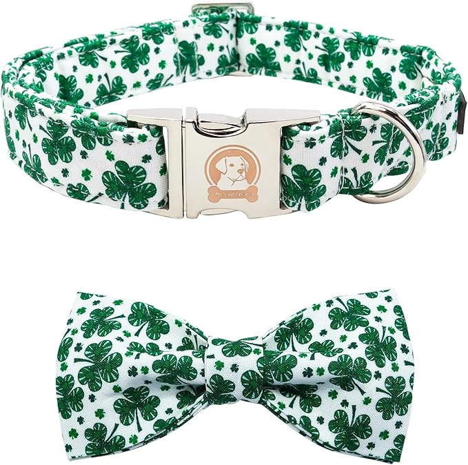 MR. CHUBBYFACE St.Patrick's Day Dog Collar Green Clovers Adjustable Dog Collar Bow Tie for Small Medium Large Dogs