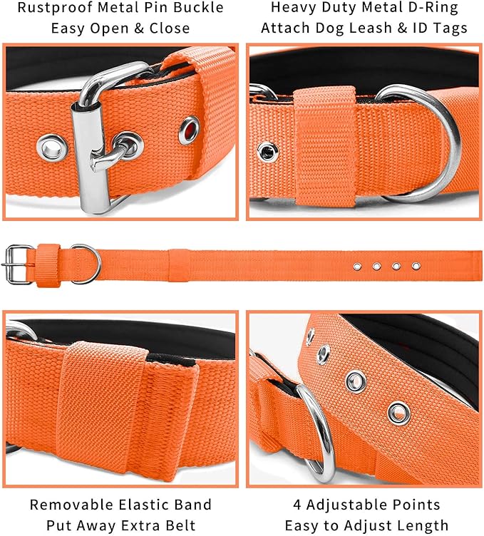 Heavy Duty Tactical Dog Collar - 1.5" Width Military Durable Thick Nylon with Adjustable Metal D Ring & Buckle Working Training K9 Collar for Medium Large Dogs (S(14"-17"), Orange)