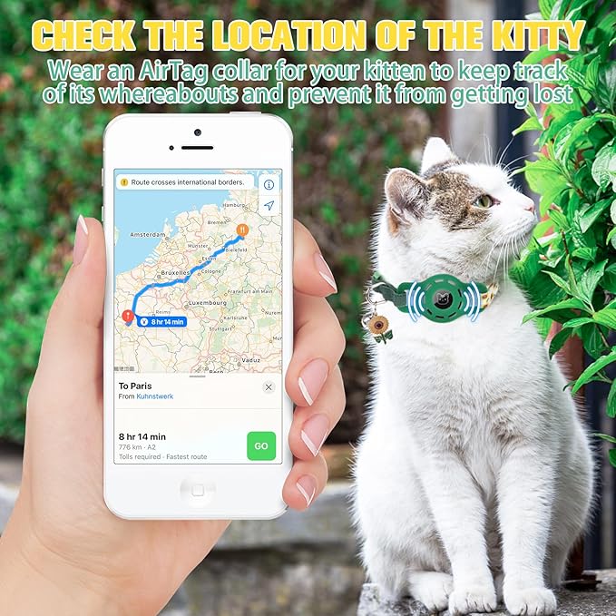 BINGPET AirTag Cat Collar with Bells, Upgraded Safety Elastic Cat Collar with Airtag Cat Collar Holder, Anti-Lost Cat Collars for Girl Boy Cats, Anti-Suffocation Kitty Puppy Collars