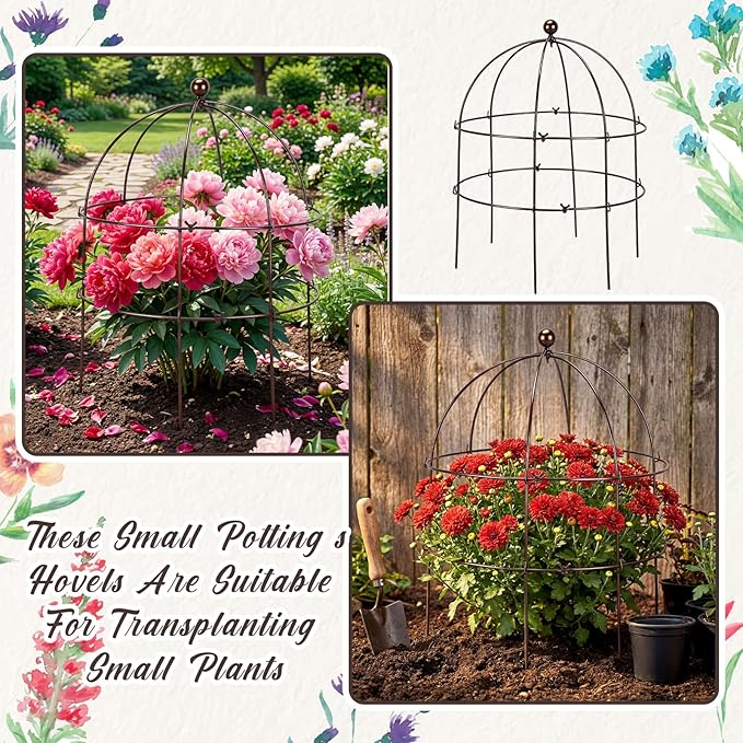 BreezeHug 3 Pack 24 H Peony Cage Climbing Plant Trellis Bird Cage Plant Support Through Flower Support for Perennial Flowers, Vintage Gold