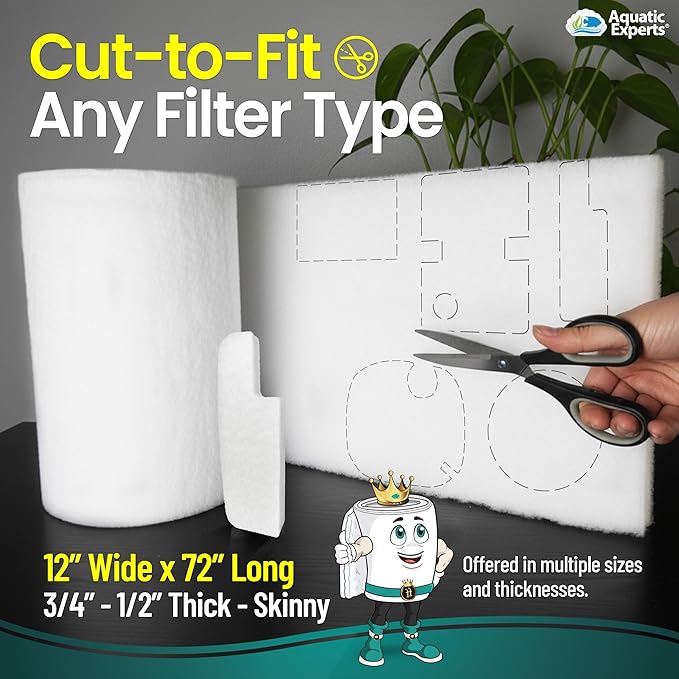 Aquatic Experts Aquarium Filter Floss for Fish Tank Filters - FilterFirst Aquarium Filter Pad - Media Roll for Crystal Clear Water, 12" x 72" by ½ to ¾ Thick